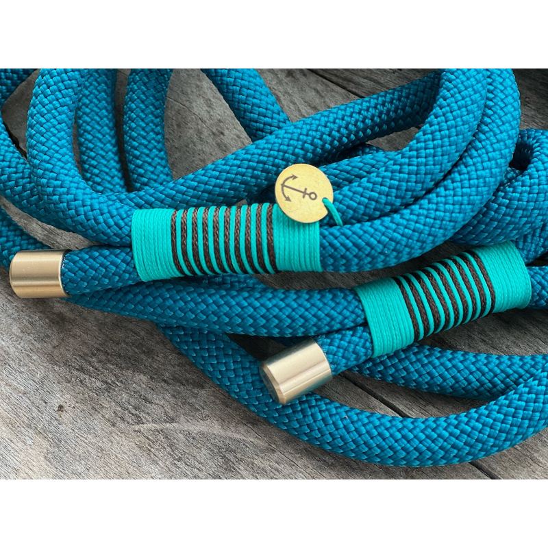 Hundeleine Aqua / Seegrün mit Braun (Führerleine oder Retrieverleine)