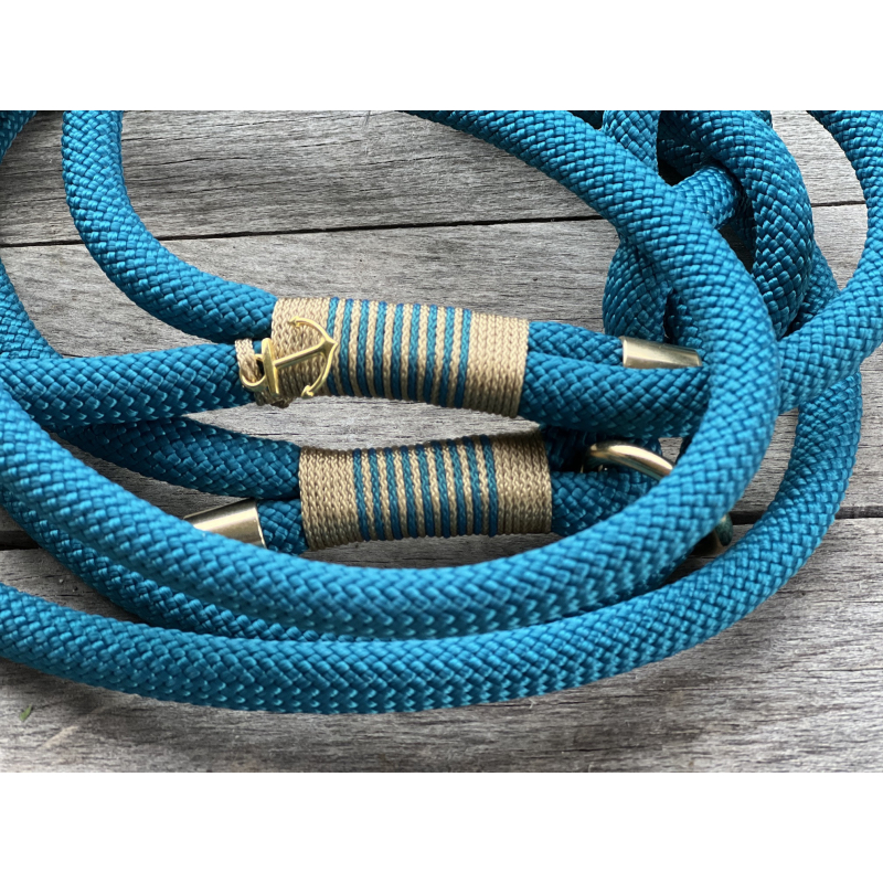 Hundeleine Aqua / Gold mit Aqua (Führerleine oder Retrieverleine)