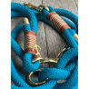 Hundeleine Aqua / Braun mit Gold (Führerleine oder Retrieverleine)