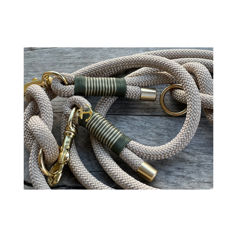 Hundeleine Beige / Olive mit Gold (Führerleine oder Retrieverleine)